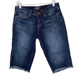 Lucky Brand Abbey Bermuda dark wash jean shorts cuffed raw hem women's 6/28‎